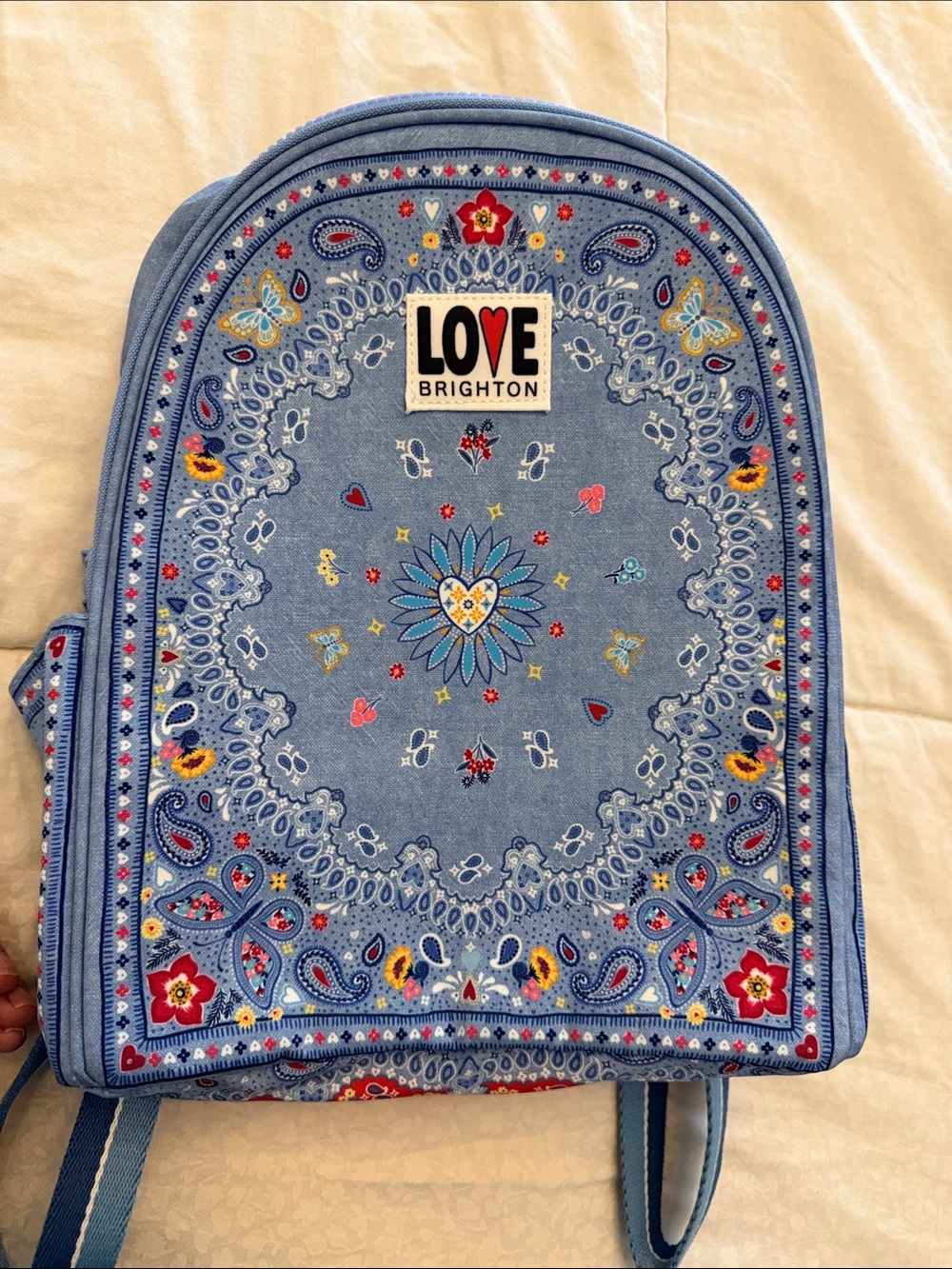 Brighton Light Blue Bandana-Print Embroidered Backpack